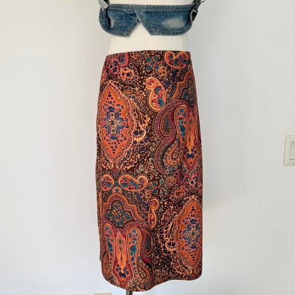 Y2K DELIA’S ORANGE PAISLEY MIDI SKIRT - Picture 3 of 5